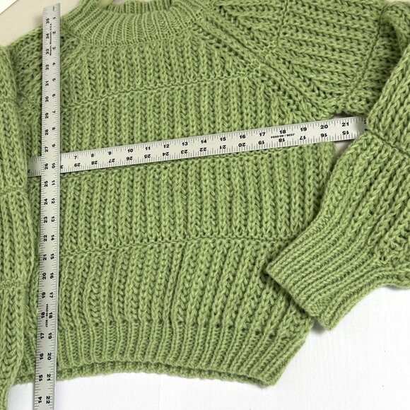 Hyfve Sweater Womens Sz M Green Chunky Open Knit Puff Sleeve Crewneck Pullover - Picture 6 of 9